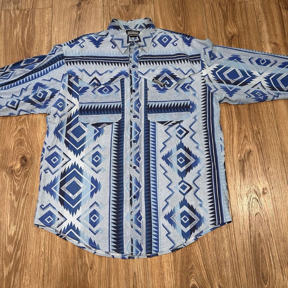 VTG Rough Rider by Circle T Western Button Up Long Sleeve Size XL Aztec‎ Print